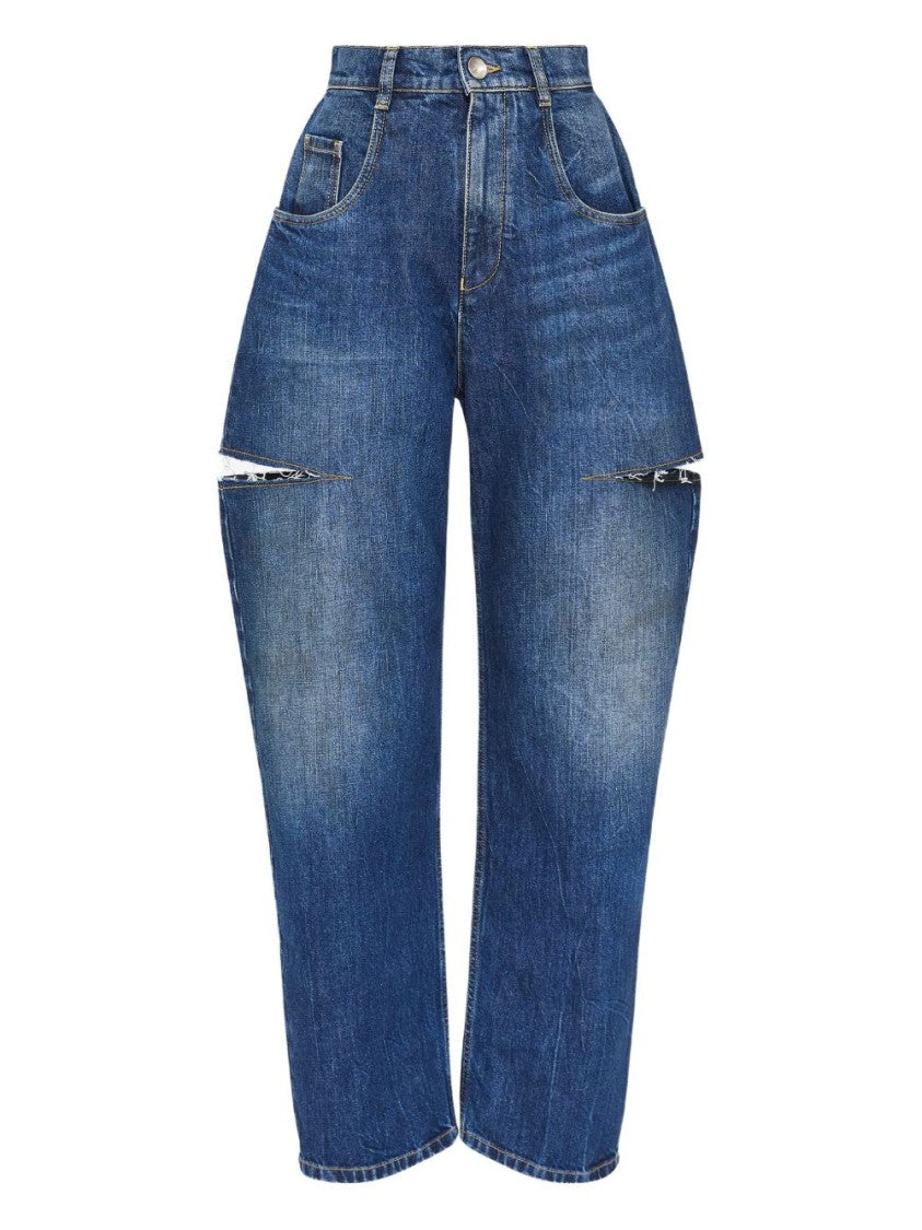 Maison Margiela High-Waisted Blue Denim Jeans With Cut-Out Details