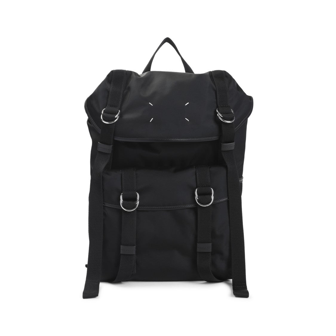 Maison Margiela Structured Black Bucket Bag With Adjustable Straps And Silver Accents