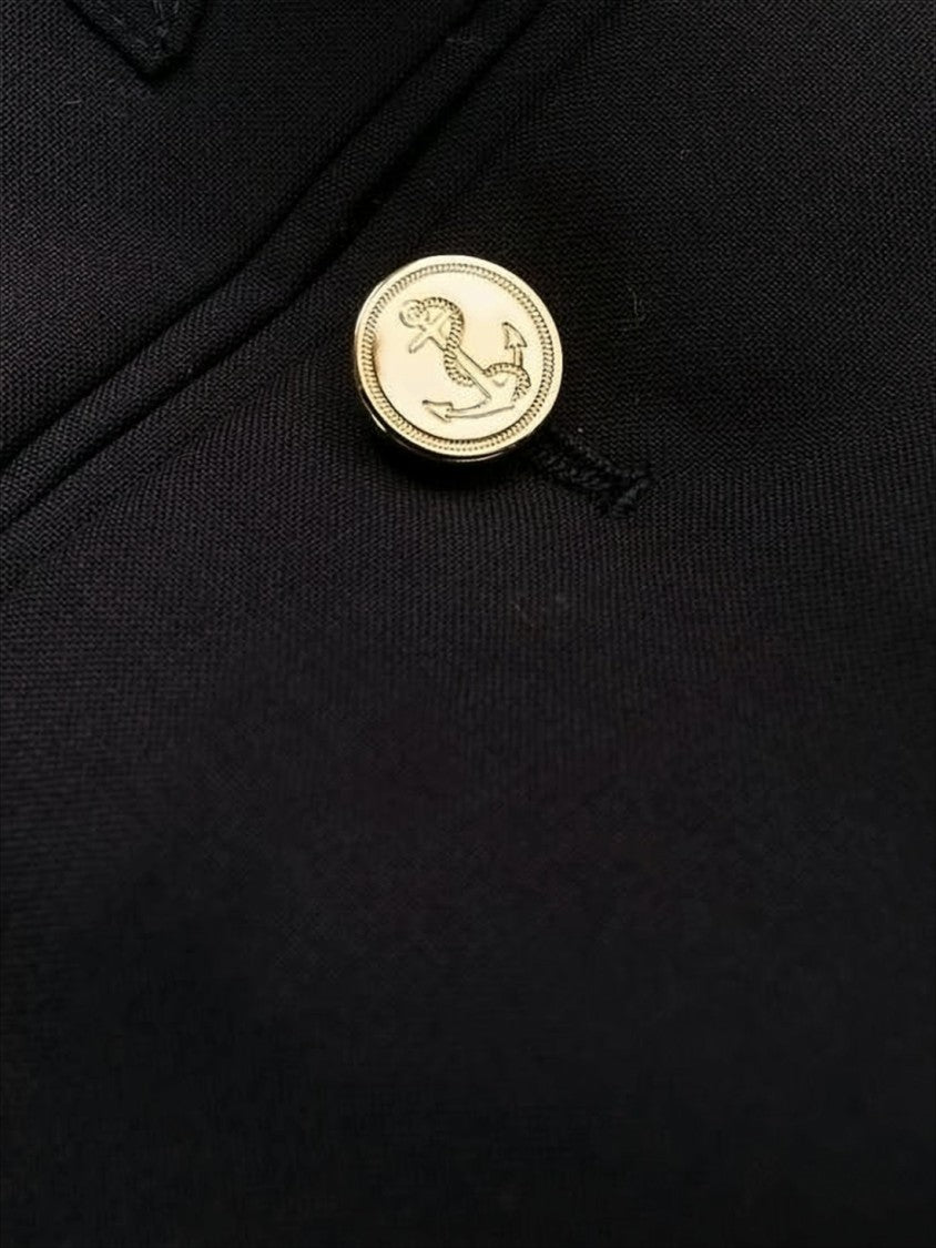 Thom Browne Cropped Black Wool Suit Pants With Gold Anchor Buttons