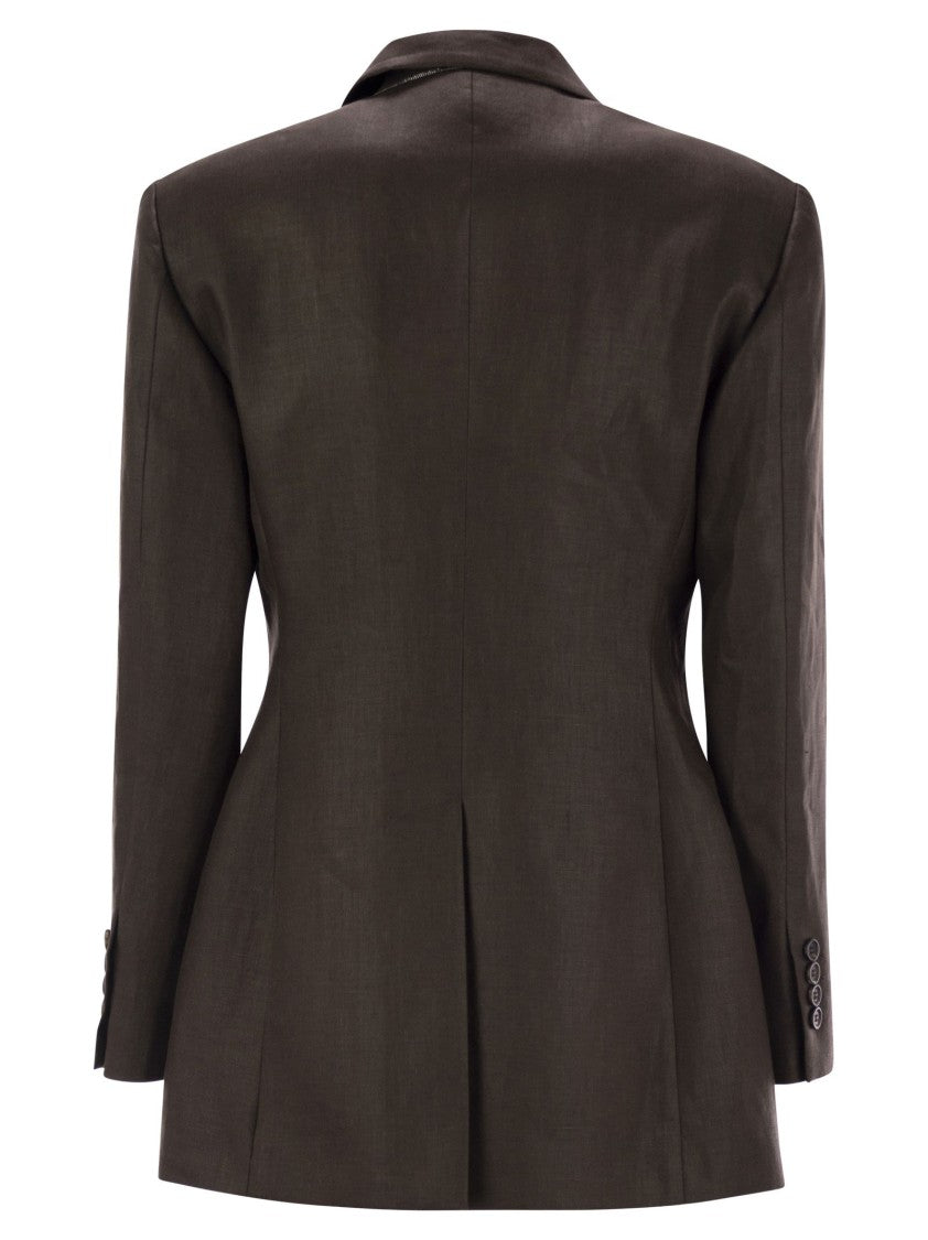 Brunello Cucinelli Shiny Linen Twill Jacket With Necklace