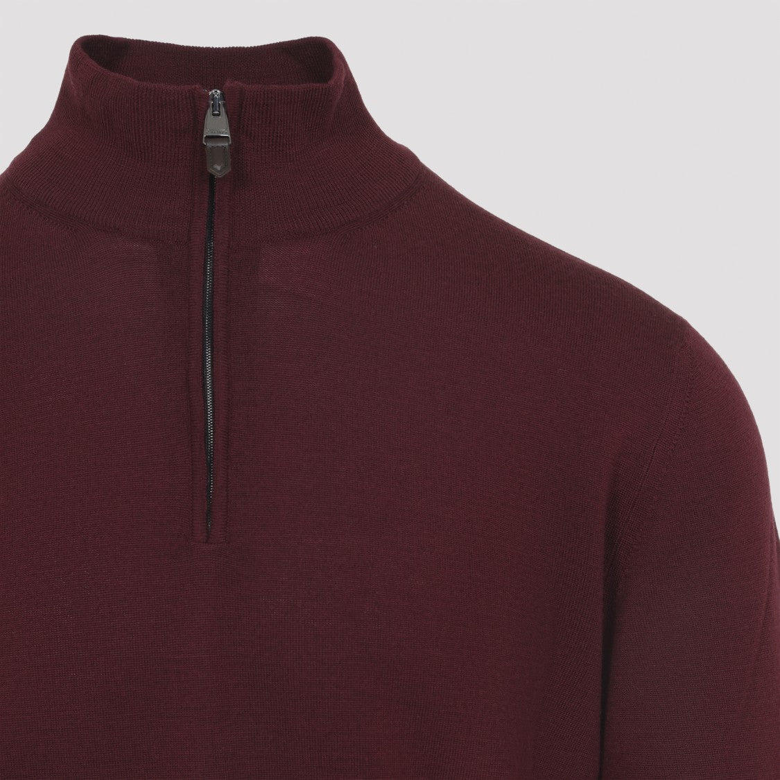 Canali Burgundy Red Virgin Wool Half Zip High Neck Sweater
