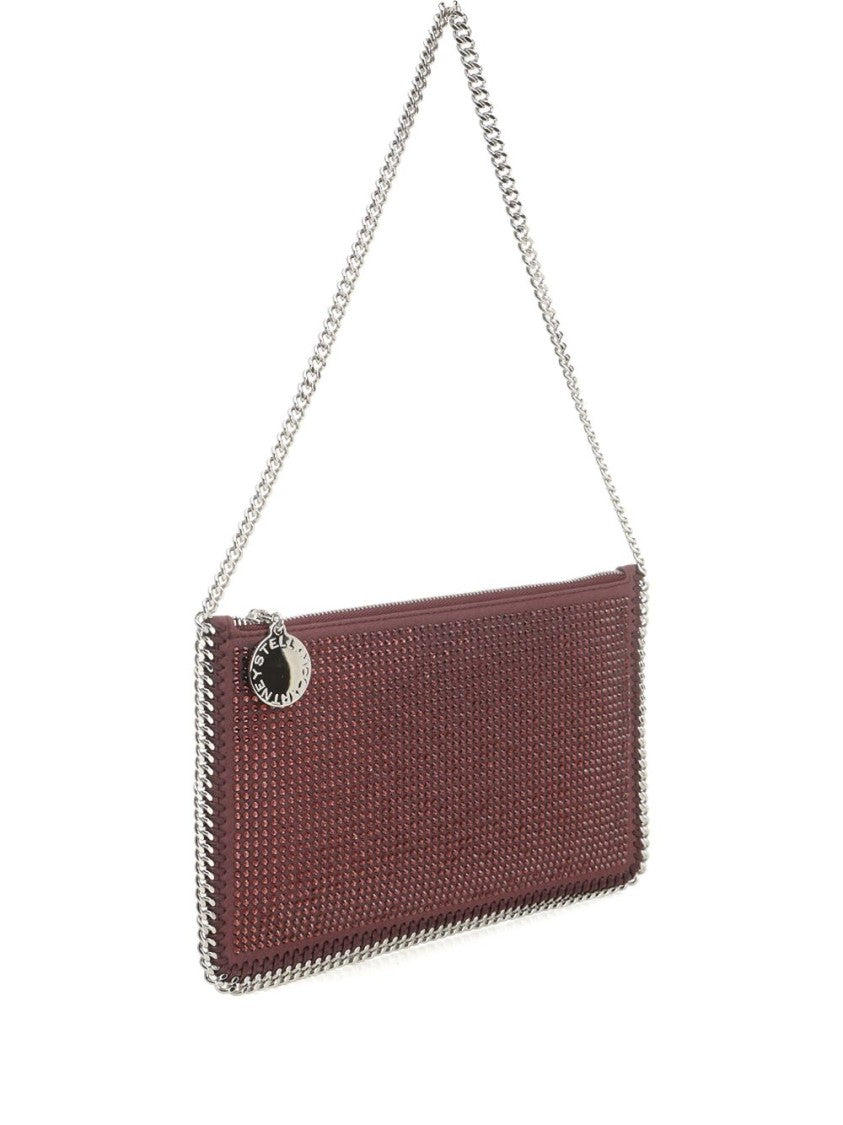 Stella Mccartney Burgundy Crystal-Embellished Shoulder Bag With Chain Link Strap