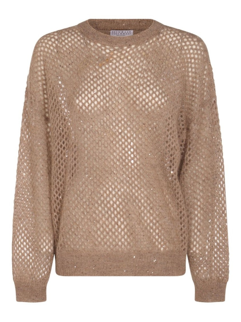 Brunello Cucinelli Open-Knit Sweater With Relaxed Silhouette And Classic Crew Neckline
