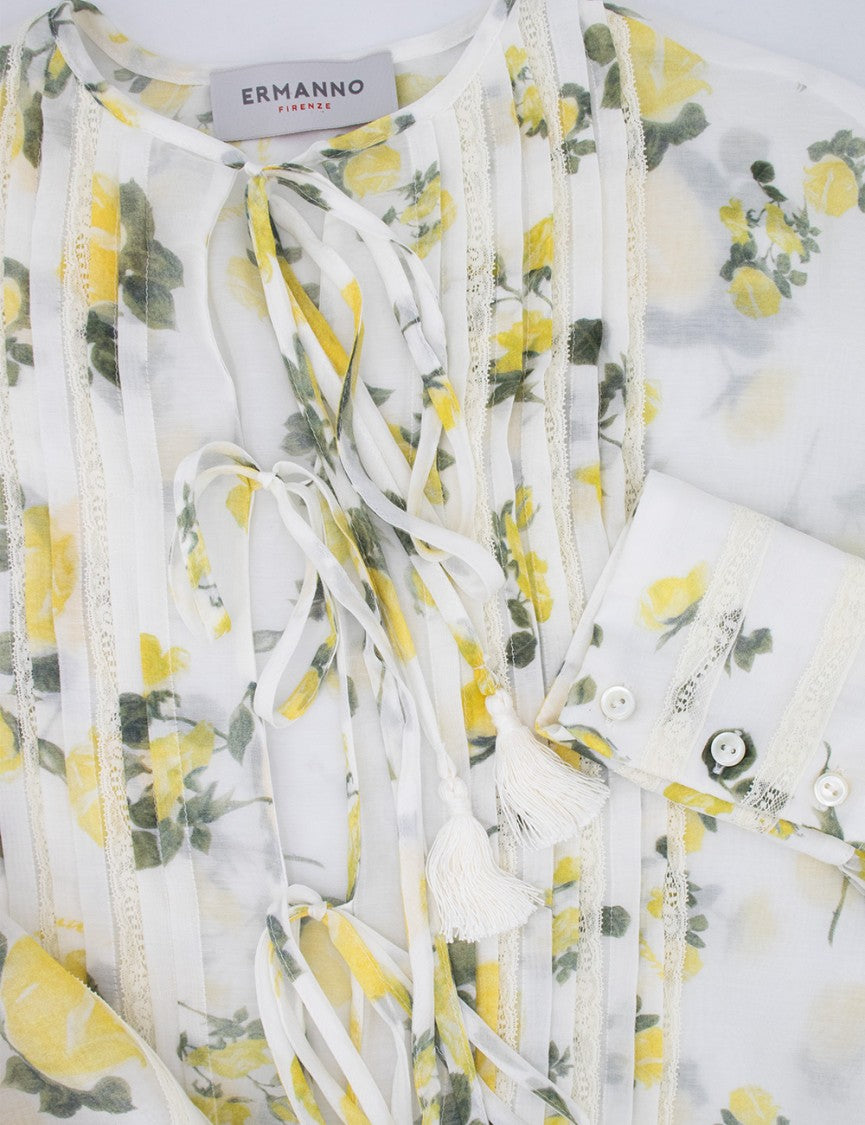 Ermanno Firenze Floral Print Long Dress With Lace Inserts