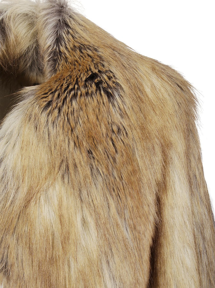 Bb Couture Brown Faux Fur Coat With Notched Lapels And Open-Front Design