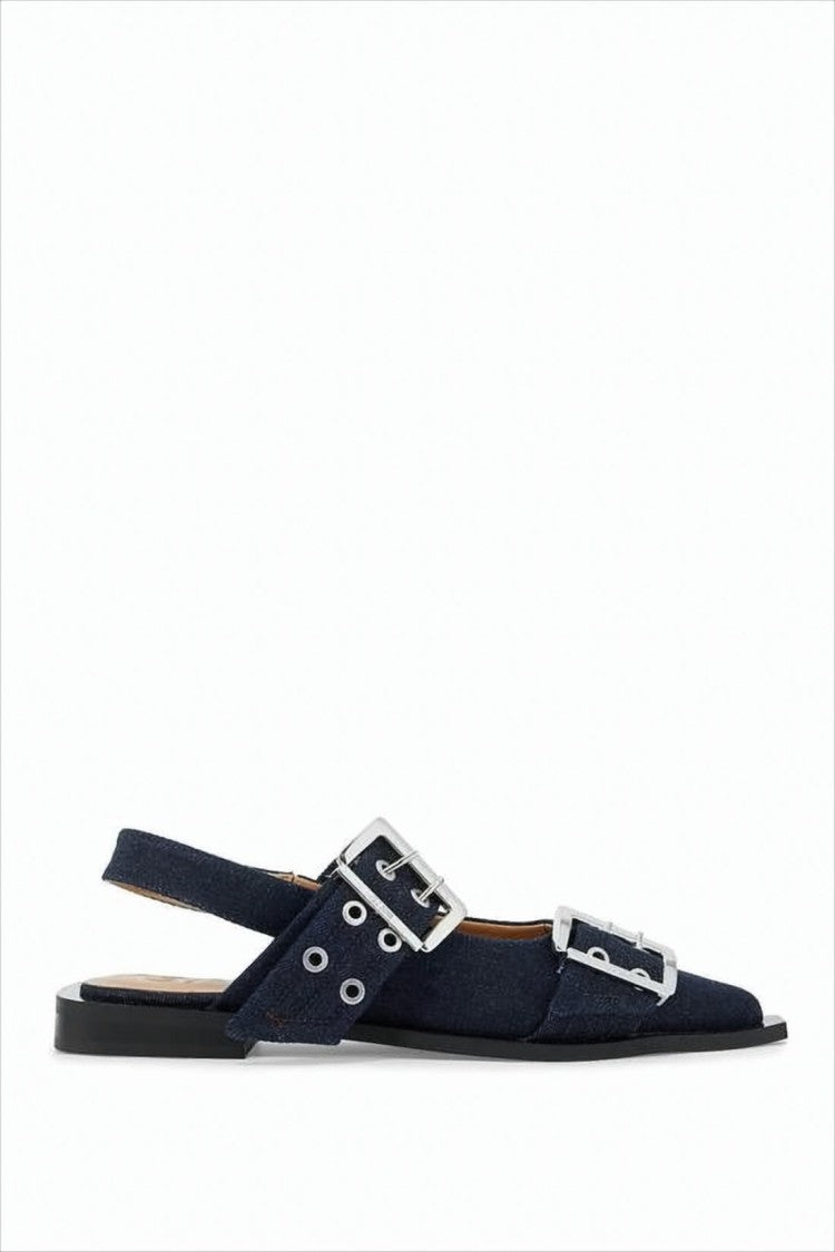 Ganni Pointed Toe Slingback Flats With Adjustable Straps