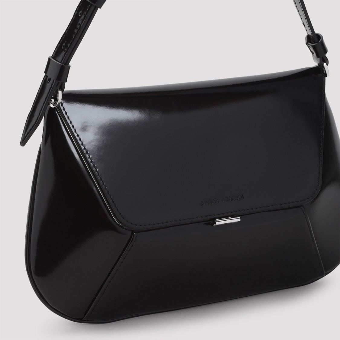 Amina Muaddi Black Brushed Leather Shoulder Bag