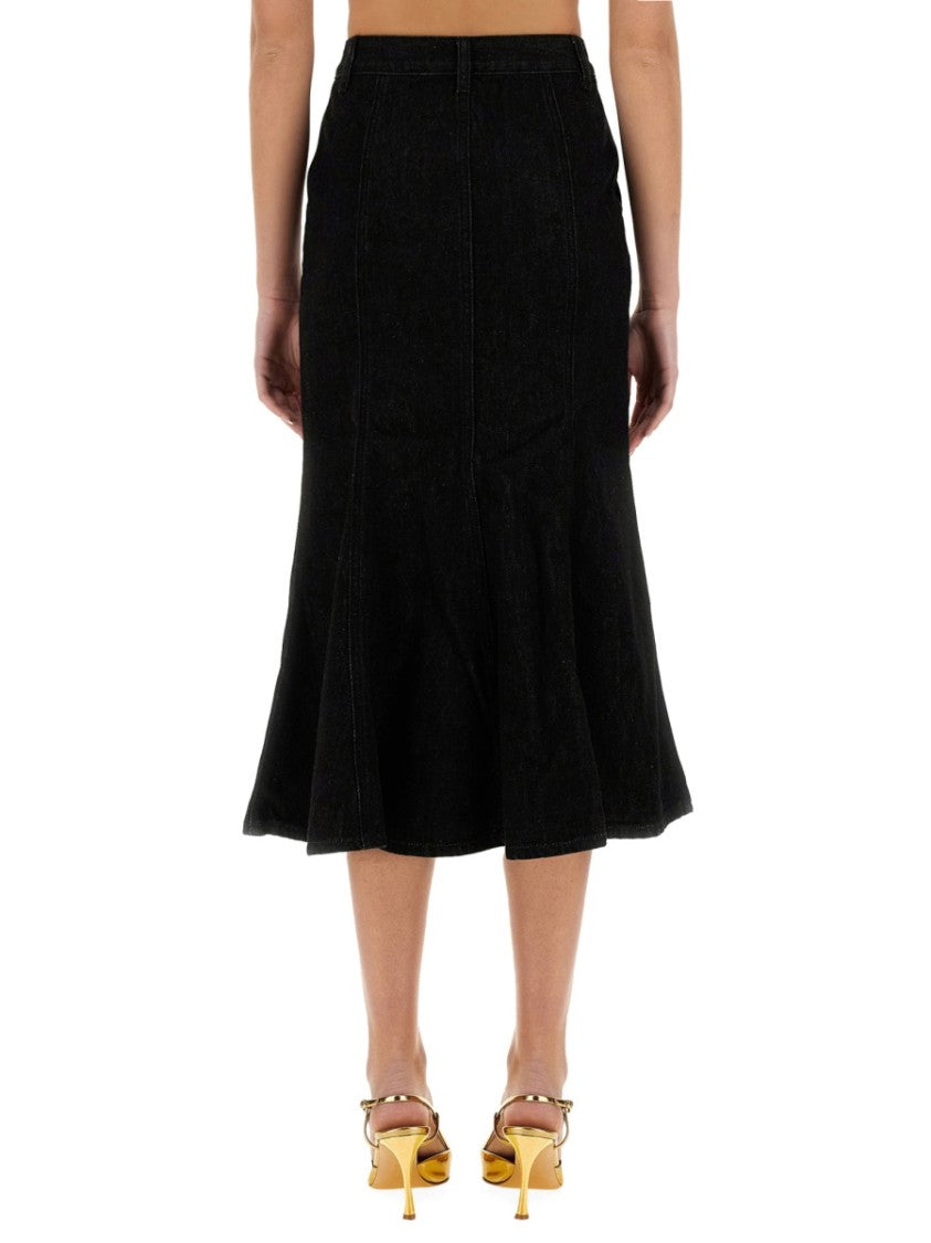 Self-Portrait Denim Flared Midi Skirt