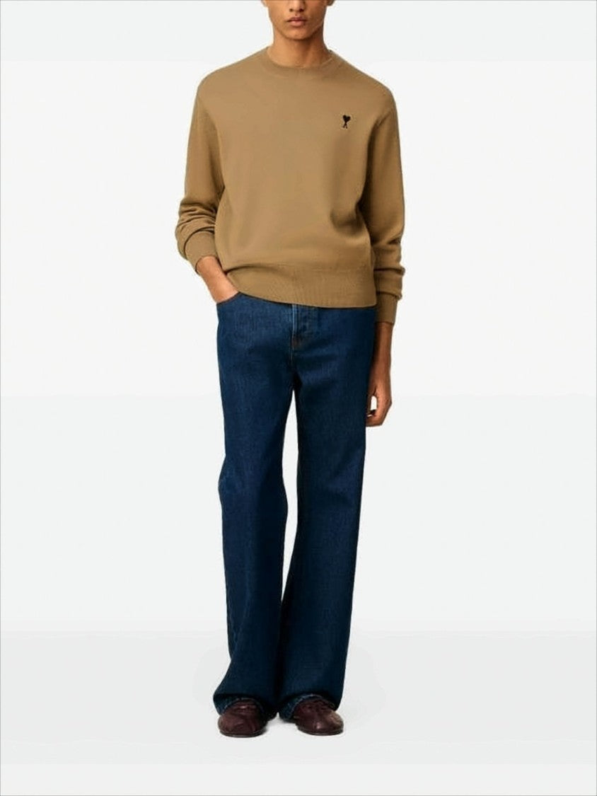 Ami Brown Wool Sweater With Ribbed Details