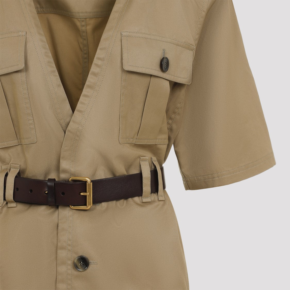 Saint Laurent Beige Cotton Belted Dress