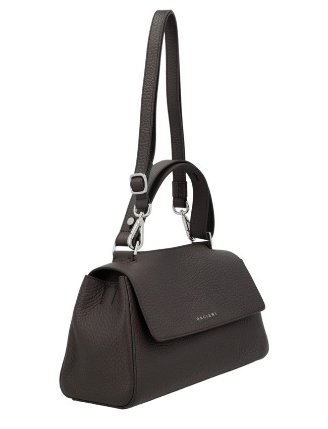 Orciani Textured Leather Handbag With Adjustable Handle And Magnetic Closure