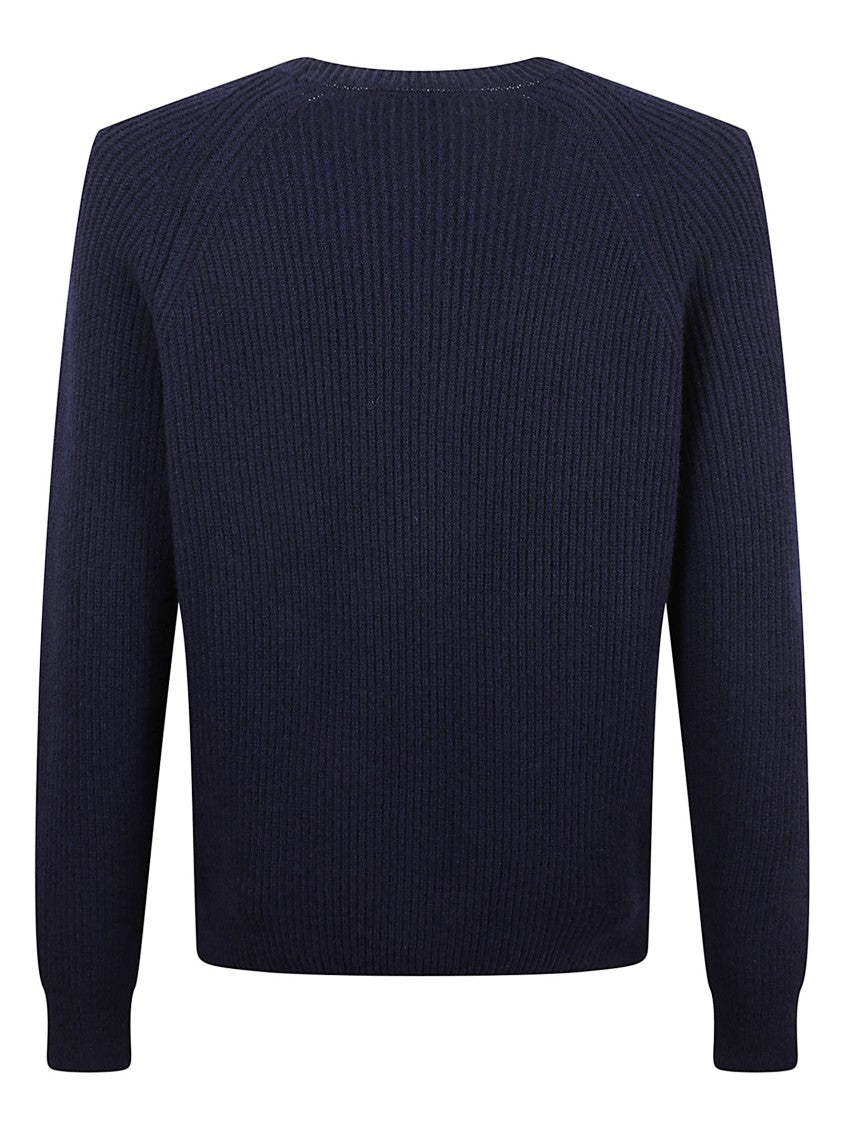 Zanone Ribbed Crewneck Sweater In Rich Blue Wool