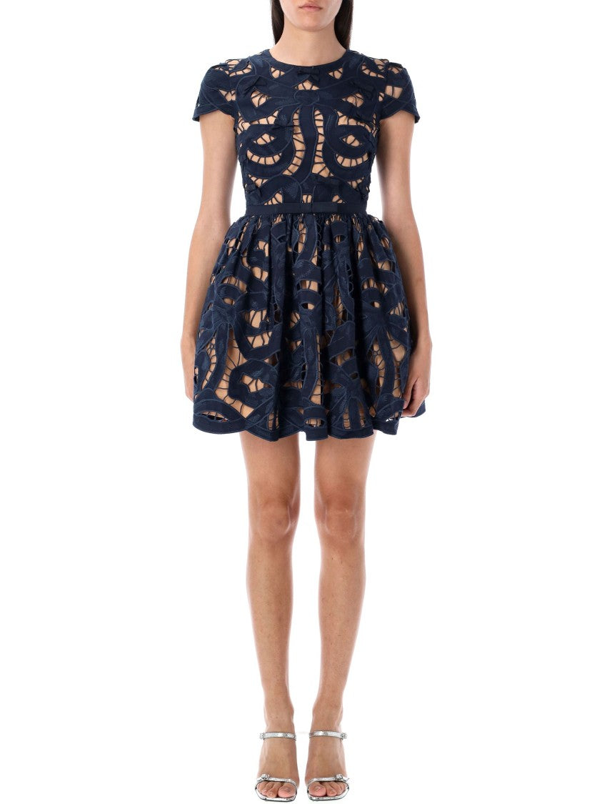 Self-Portrait Bow Embroidery Mini Dress