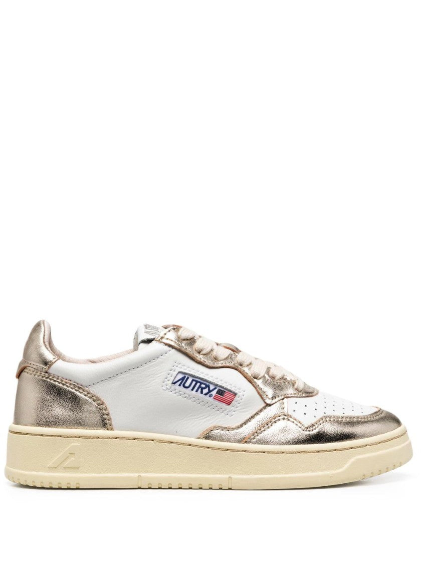 Autry White/Gold-Tone Logo-Patch Lace-Up Sneakers
