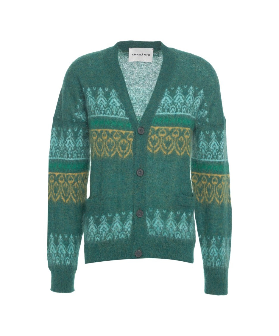 Amaranto Knit Patterned Cardigan With V-Neck And Button Closure