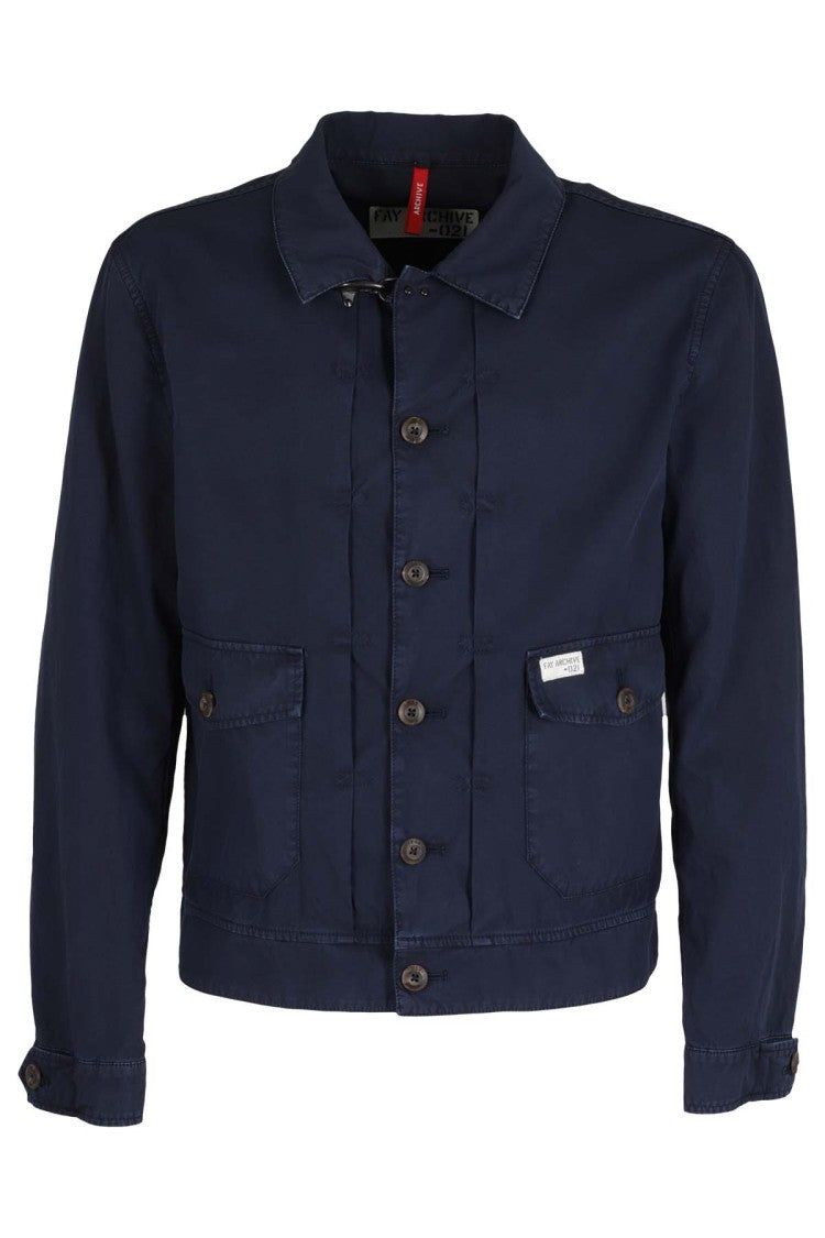 Fay Cropped Blue Cotton Gabardine Jacket