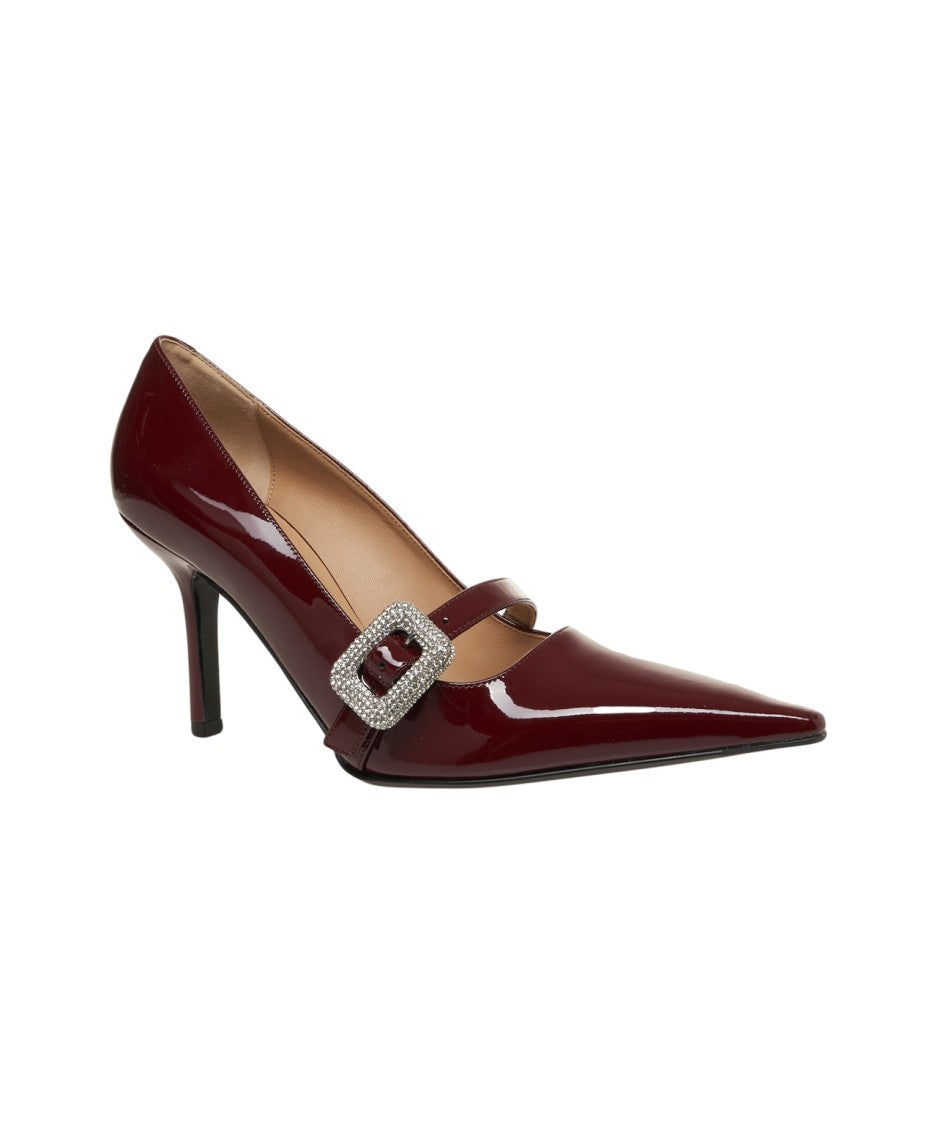 Gender Red Patent Leather Pumps With Delicate Ankle Strap