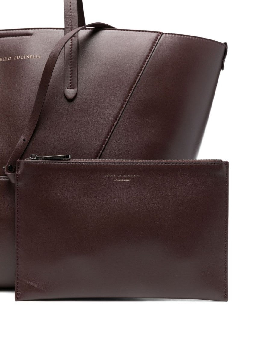 Brunello Cucinelli Geometric Structured Tote Bag With Detachable Pouch