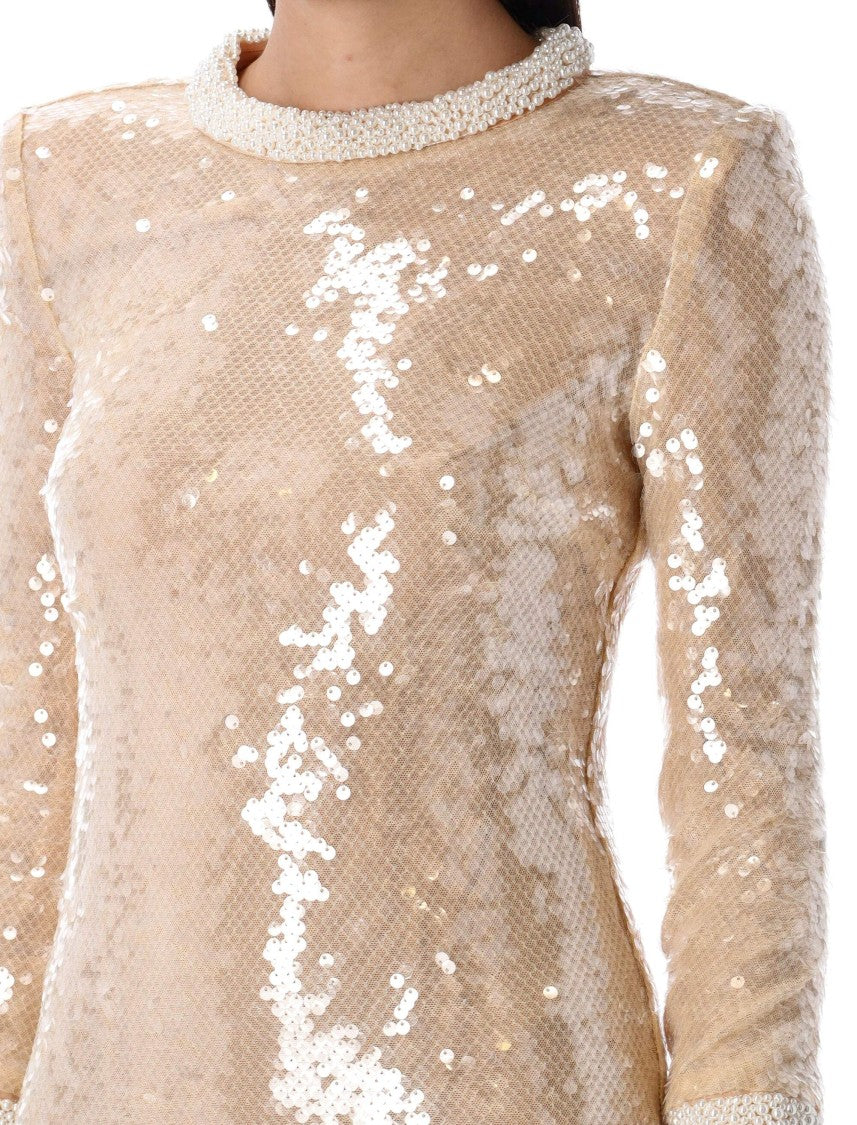 Self-Portrait Mini Sequin Dress Beige