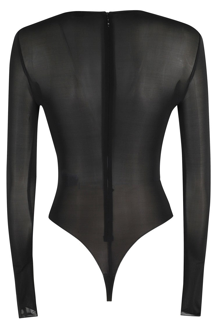 Elisabetta Franchi Sheer Black Bodysuit With Jewel Detail