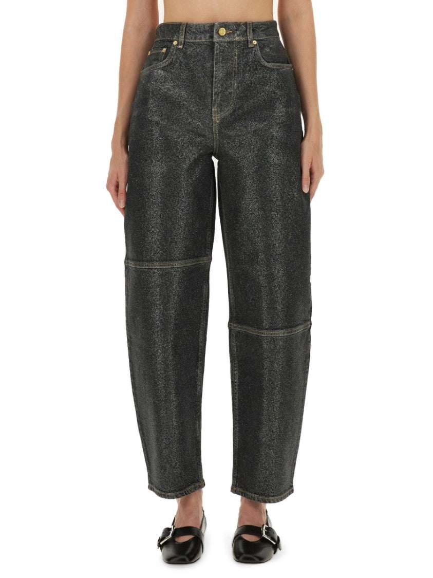 Ganni "Stary" Jeans In Sparkling Foil