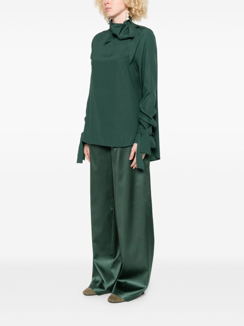 Ermanno Scervino Long-Sleeved Green Shirt With Bow Tie Detail