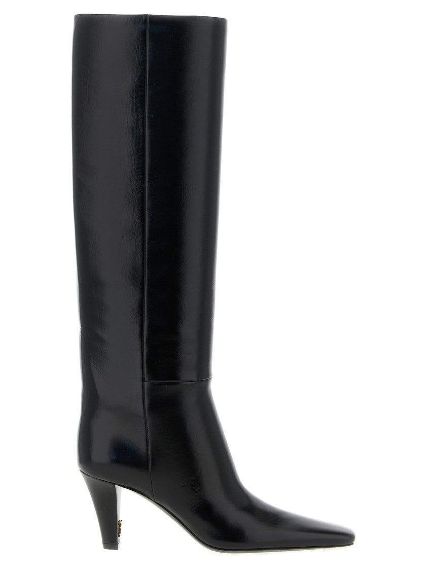 Saint Laurent Smooth Leather Pointed-Toe Boots With Tapered Heel