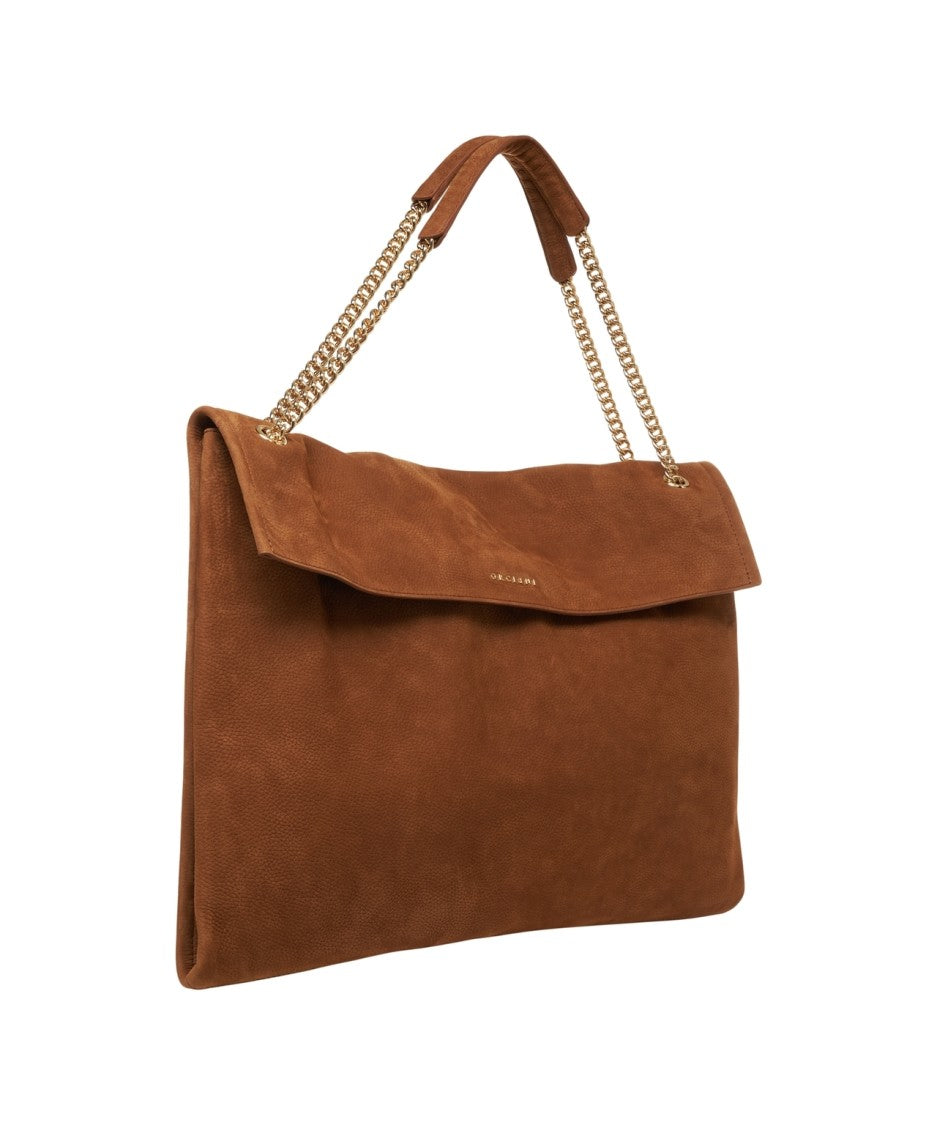 Orciani Suede Leather Shoulder Bag With Chain Strap And Embossed Logo