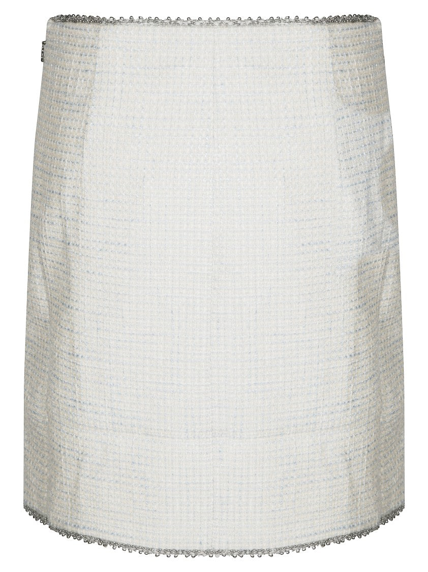 Rotate Structured White Boucle Miniskirt