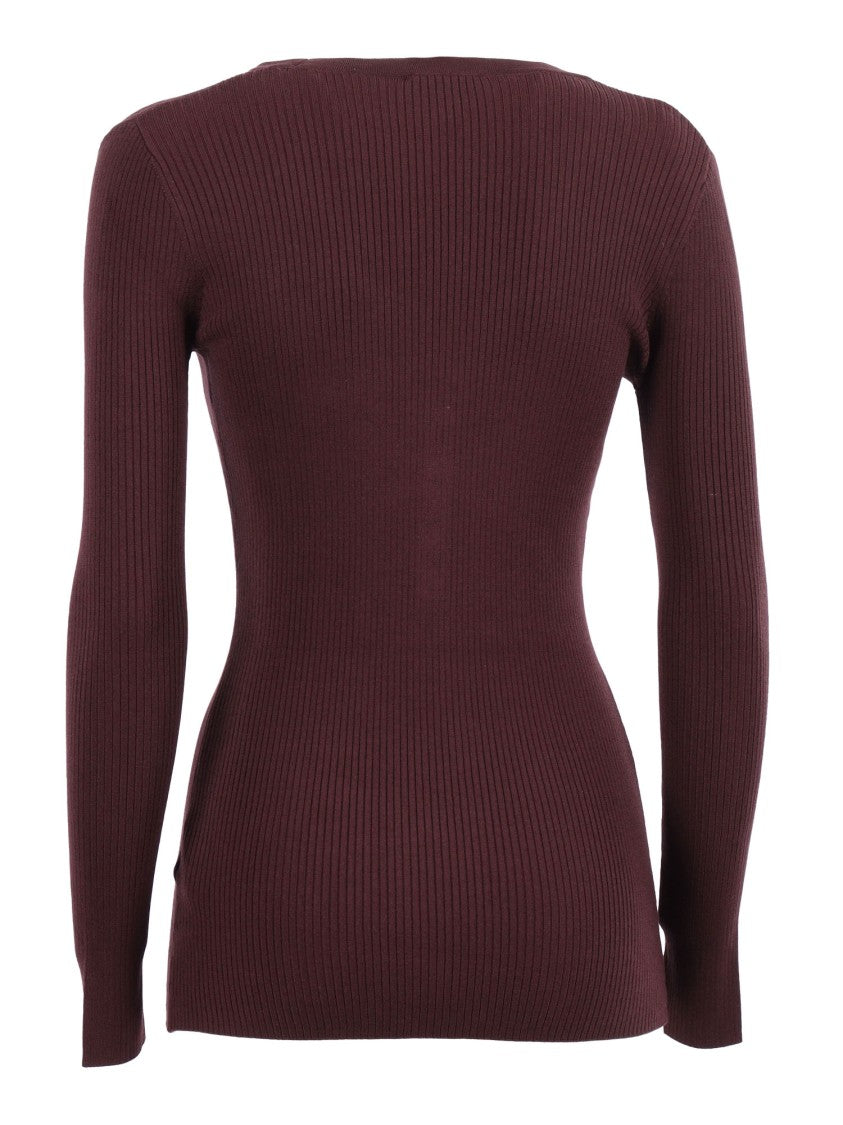 Elisabetta Franchi Fitted Ribbed Knit Top With Decorative Buttons And Gold Accent
