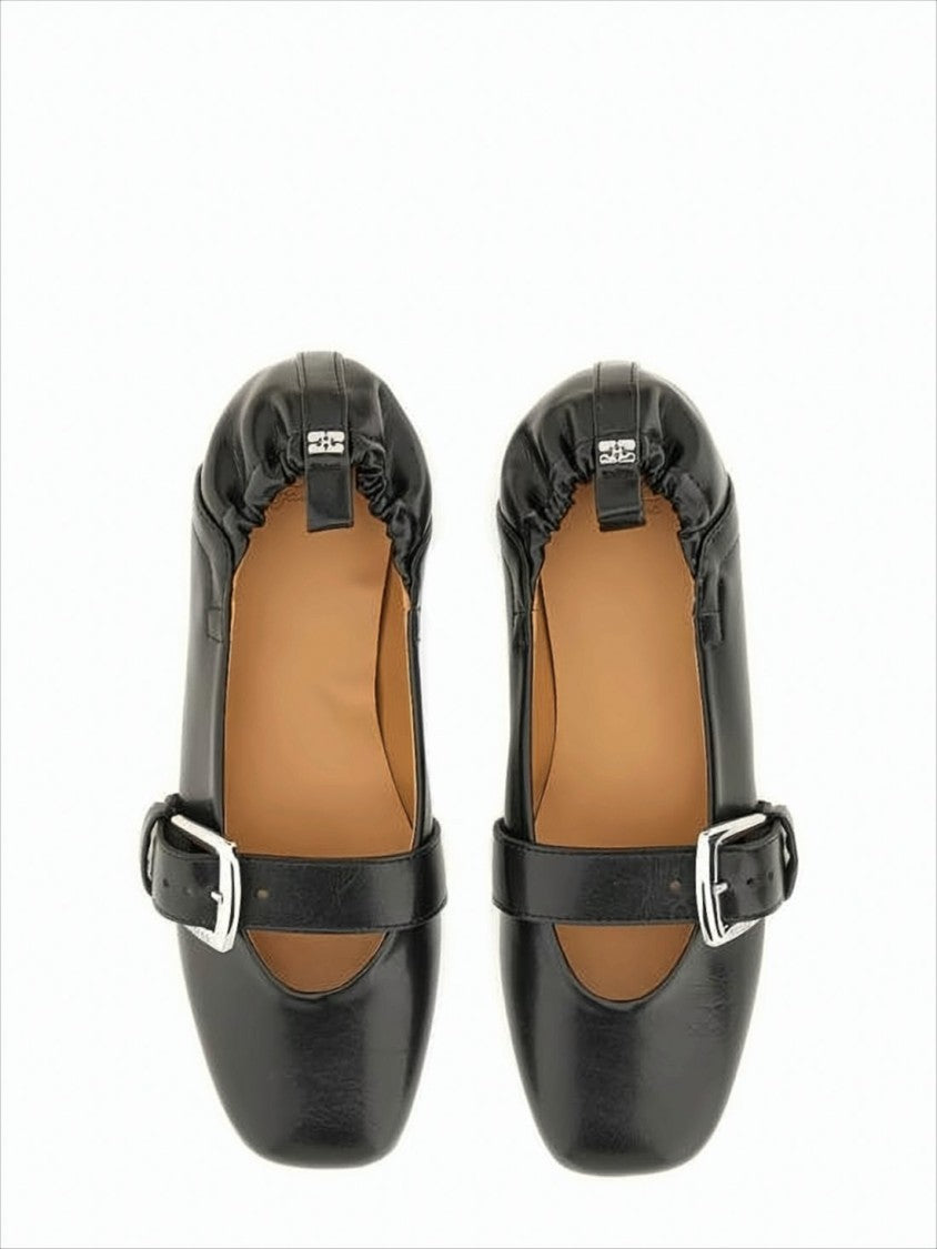Ganni Pointed Toe Flat Shoes With Buckle Strap