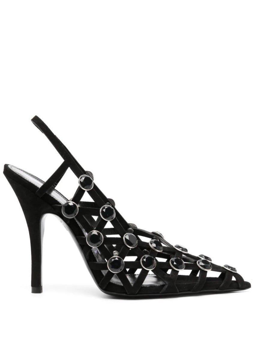 The Attico 125Mm Embellished Suede Slingback Pumps