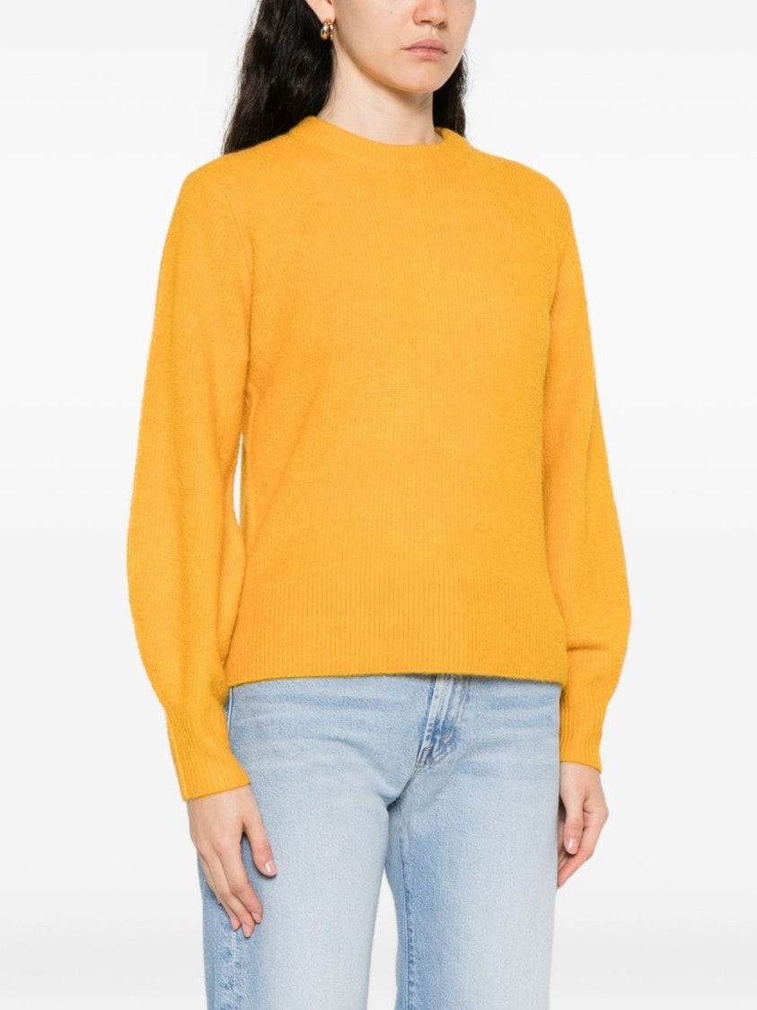 Twin-Set Yellow Balloon Sleeve Ribbed Knit Sweater