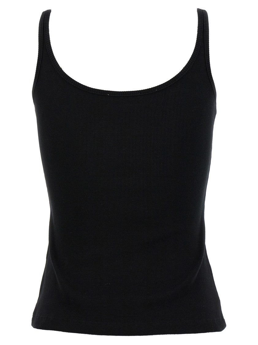 Off-White Ribbed Stretch Cotton Top With Contrast Logo