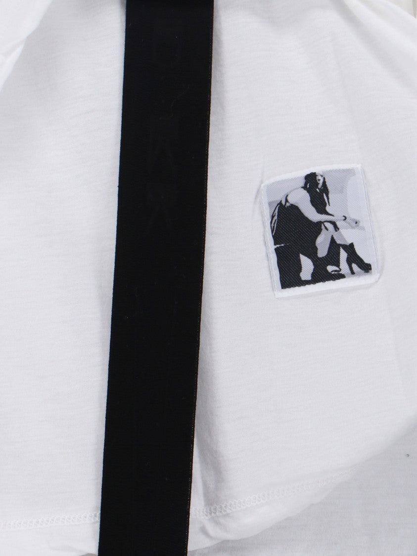 Drkshdw By Rick Owens Long-Sleeve Minimalist White T-Shirt With Asymmetrical Detail