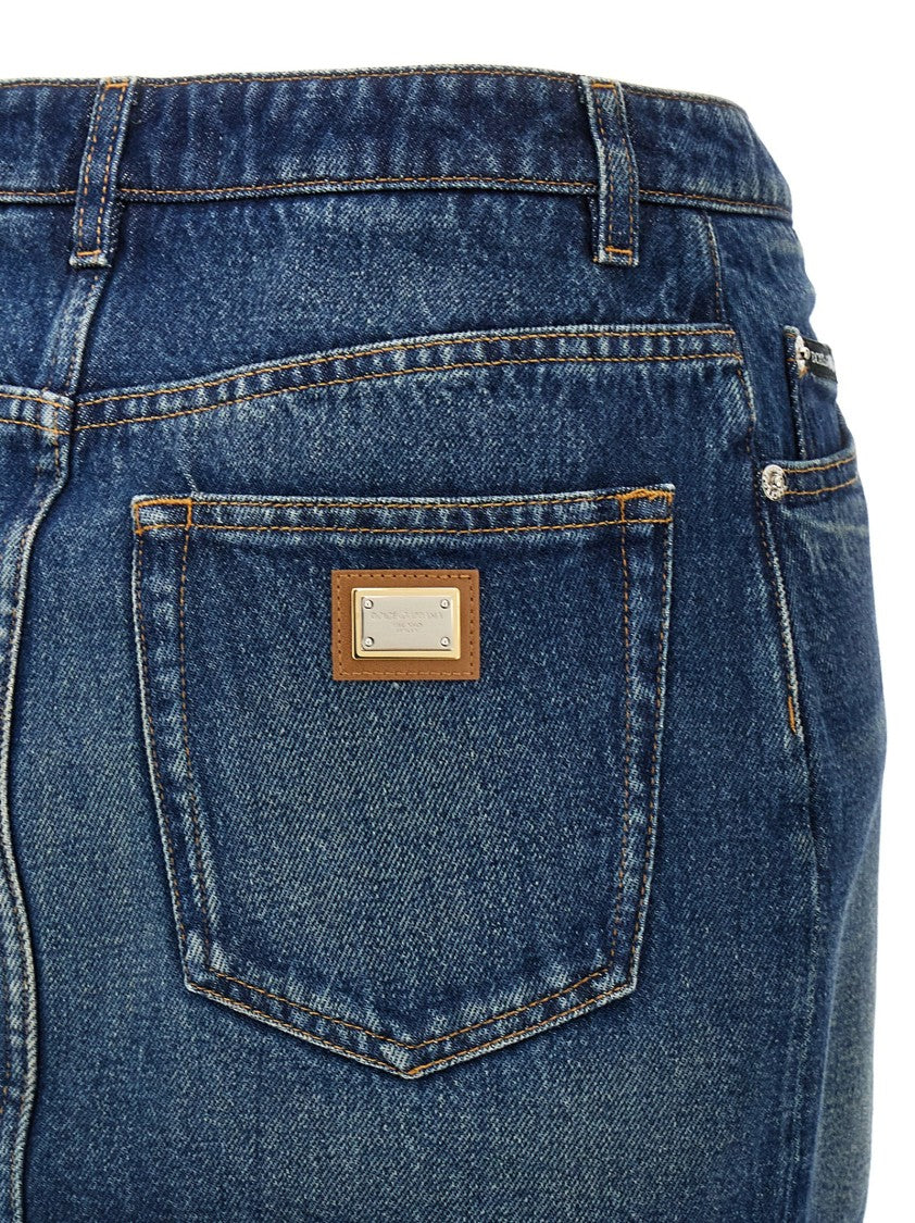 Dolce & Gabbana Fringed Hem Denim Mini Skirt