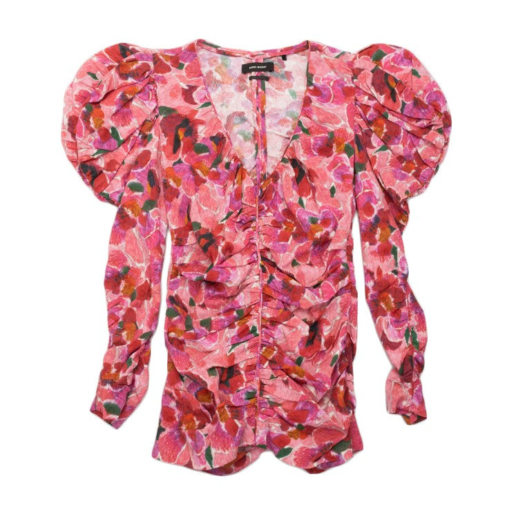 Isabel Marant Dramatic Floral Print Top With Puffy Sleeves