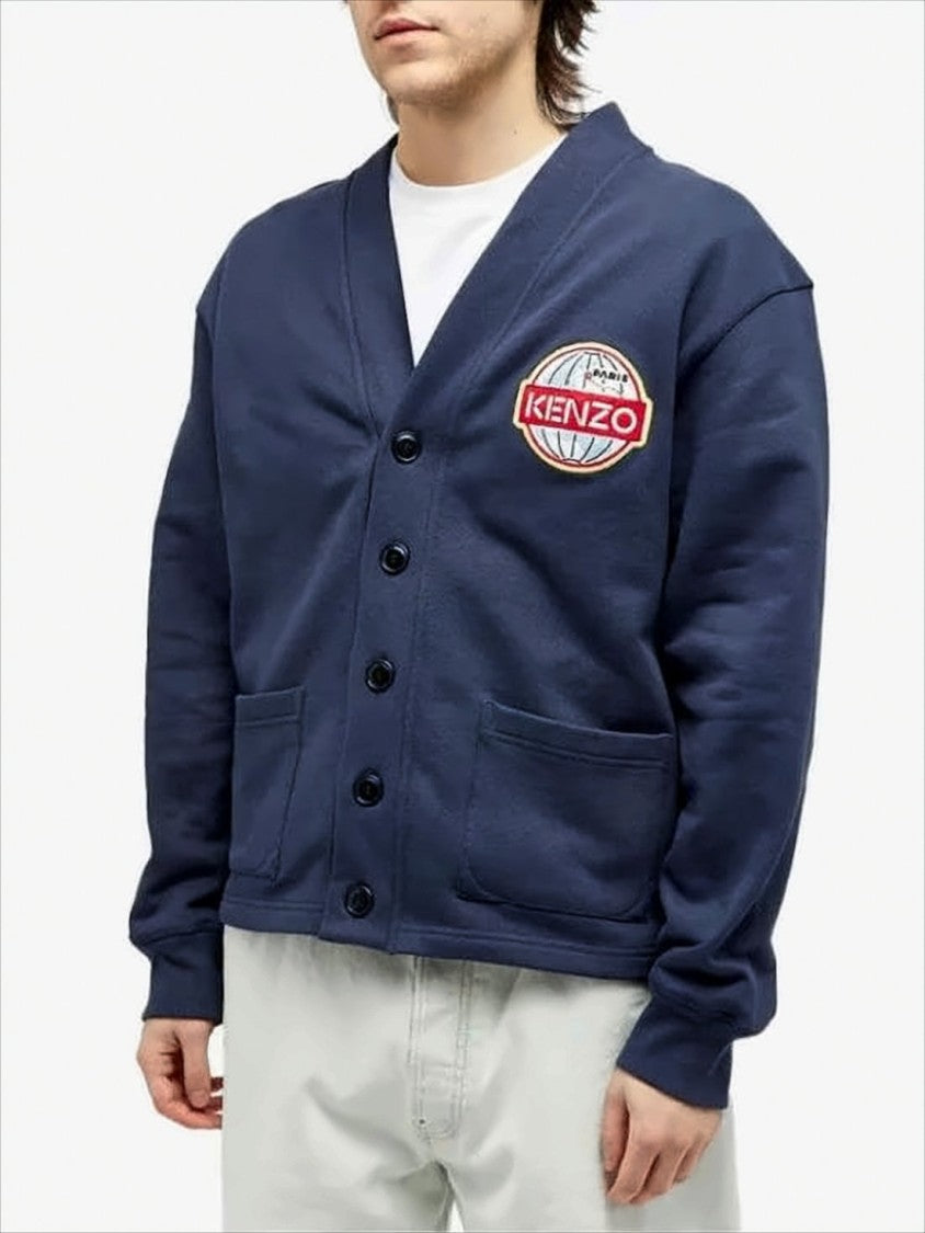 Kenzo Button-Up Cardigan With Embroidered Globe And V-Neckline