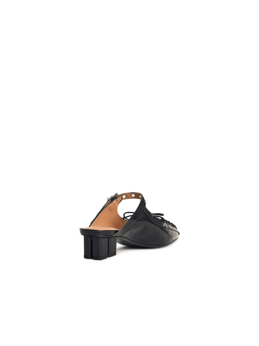 Ganni Mules With Laces In Black 'Oleatex'