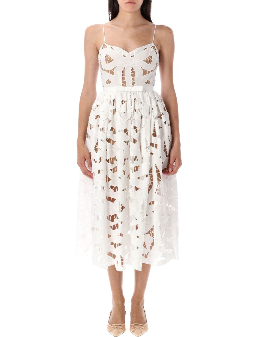 Self-Portrait Bow Embroidery Midi Dress