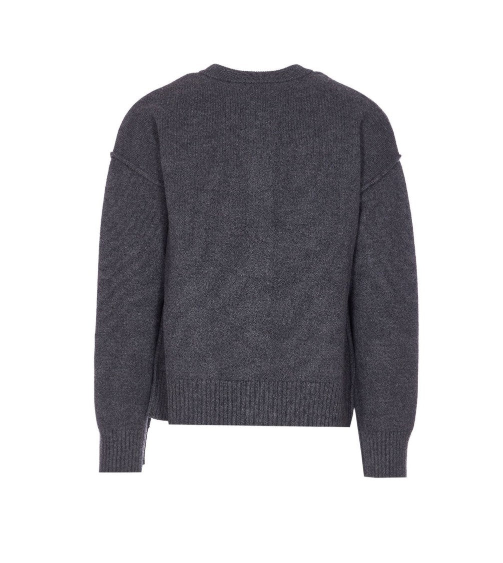 Ami Wool Cardigan With Button-Up Front And Heart Emblem