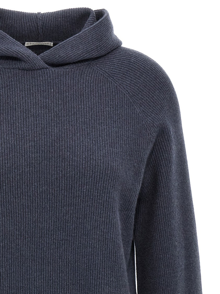 Brunello Cucinelli Ribbed Wool-Cashmere-Silk Blend Hooded Sweater