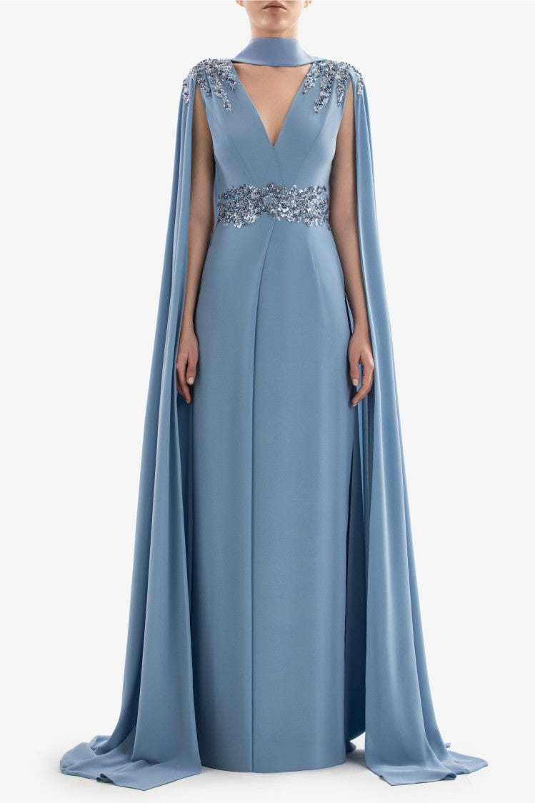 Saiid Kobeisy Crepe Dress With Cape