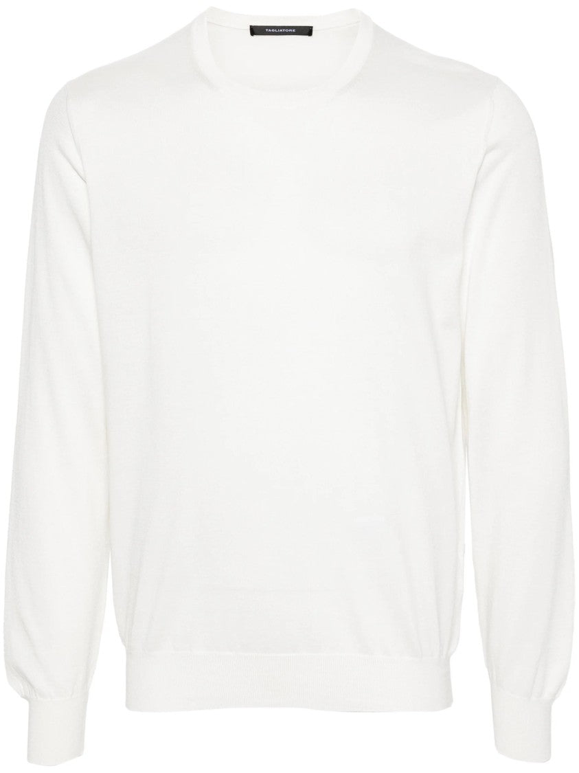 Tagliatore Beige Silk-Cotton Blend Sweater With Crew Neckline