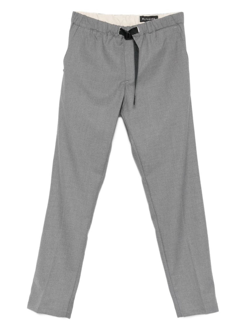 White Sand Straight Leg Trousers With Adjustable Waist