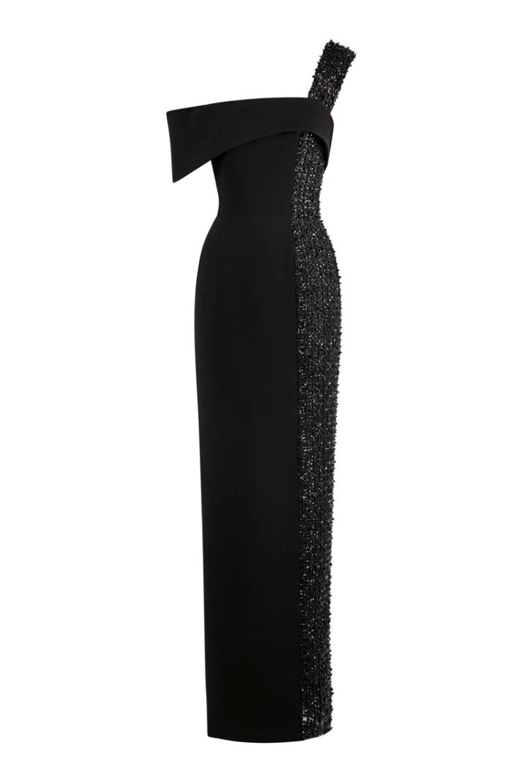 Saiid Kobeisy One Shoulder Crepe Beaded Dress