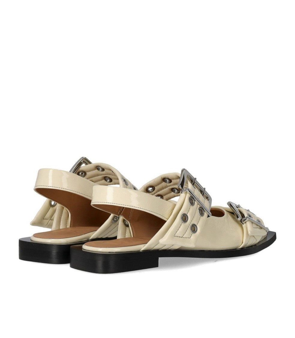 Ganni Egret Slingback Ballet Flat Shoe With Buckles