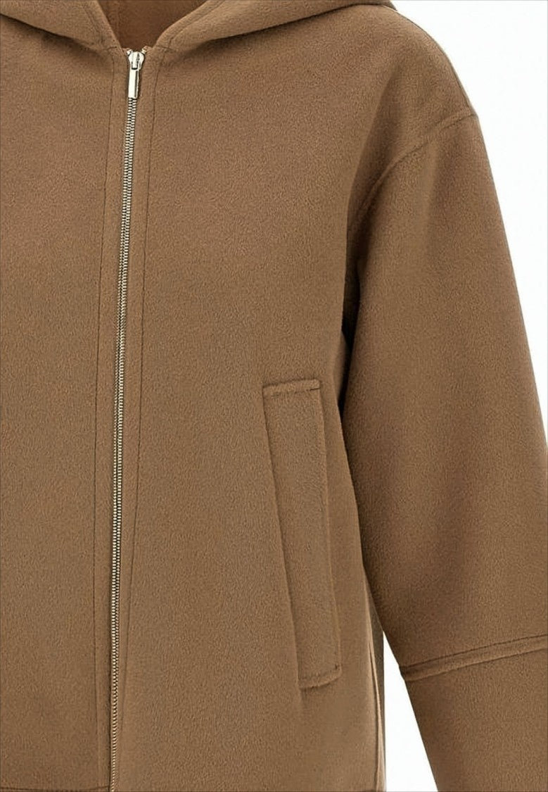 Max Mara Boxy Wool Jacket With Front Zipper And Hood