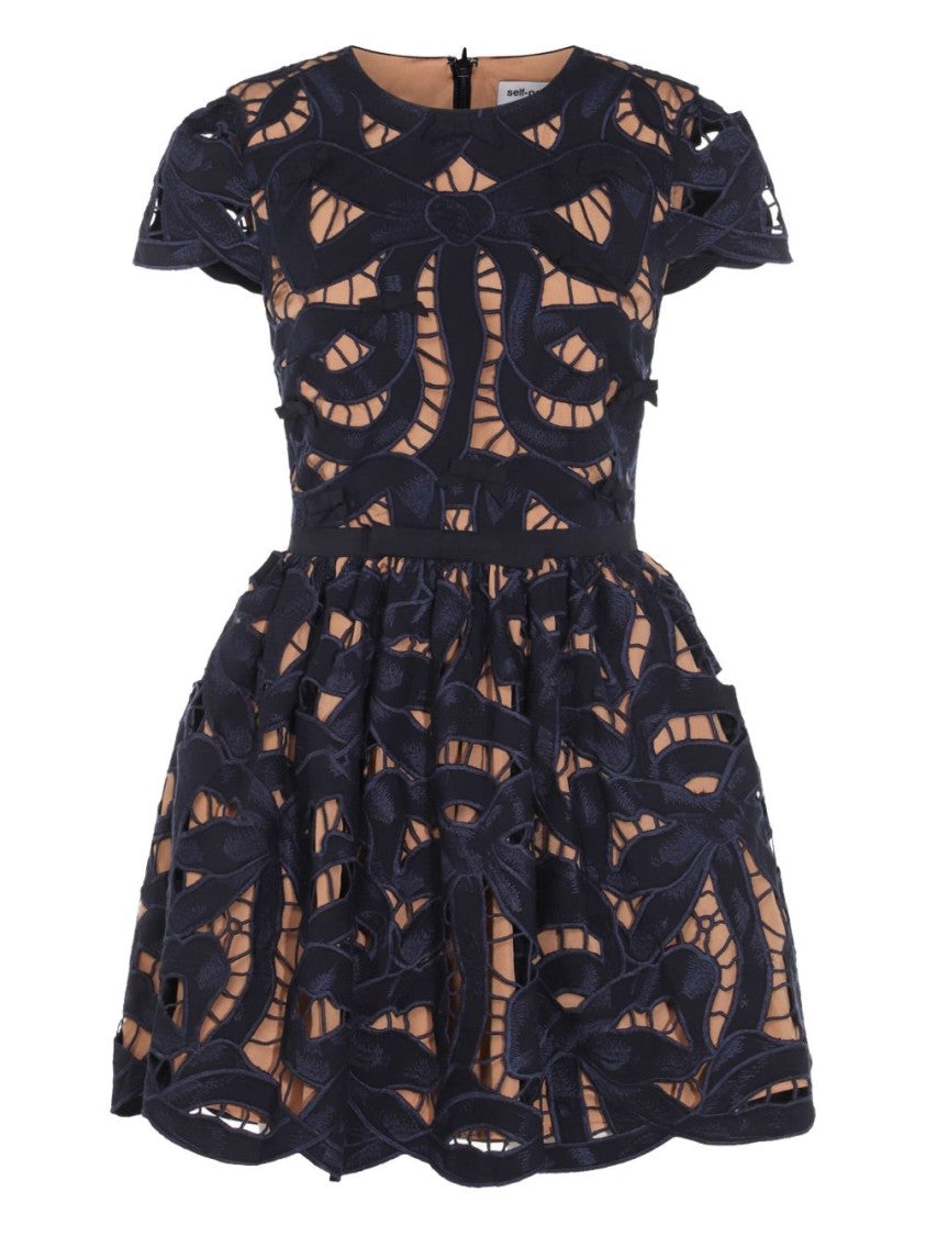 Self-Portrait Embroidered Bow Mini Dress
