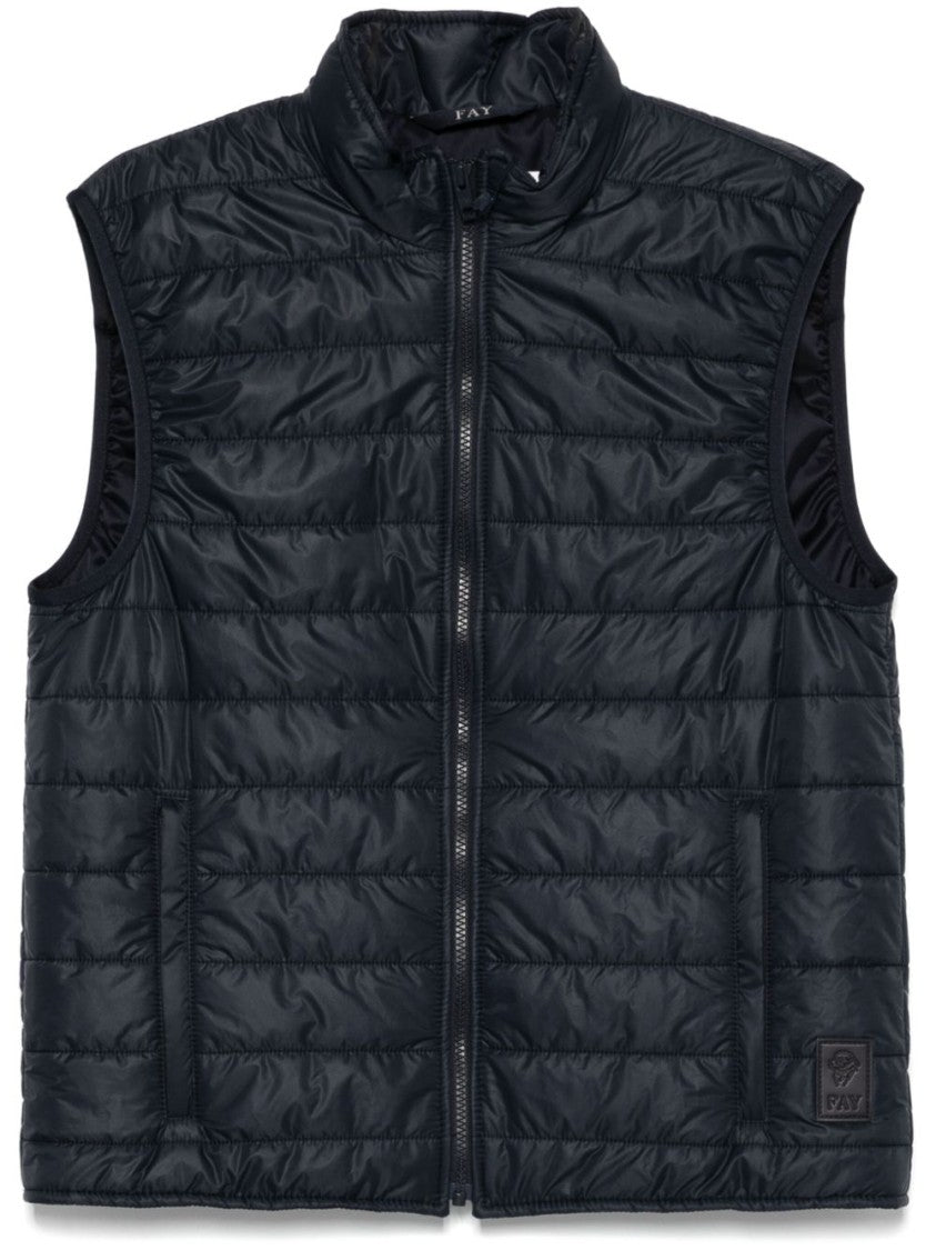 Fay Oxford Blue Jacket With Stand-Up Collar